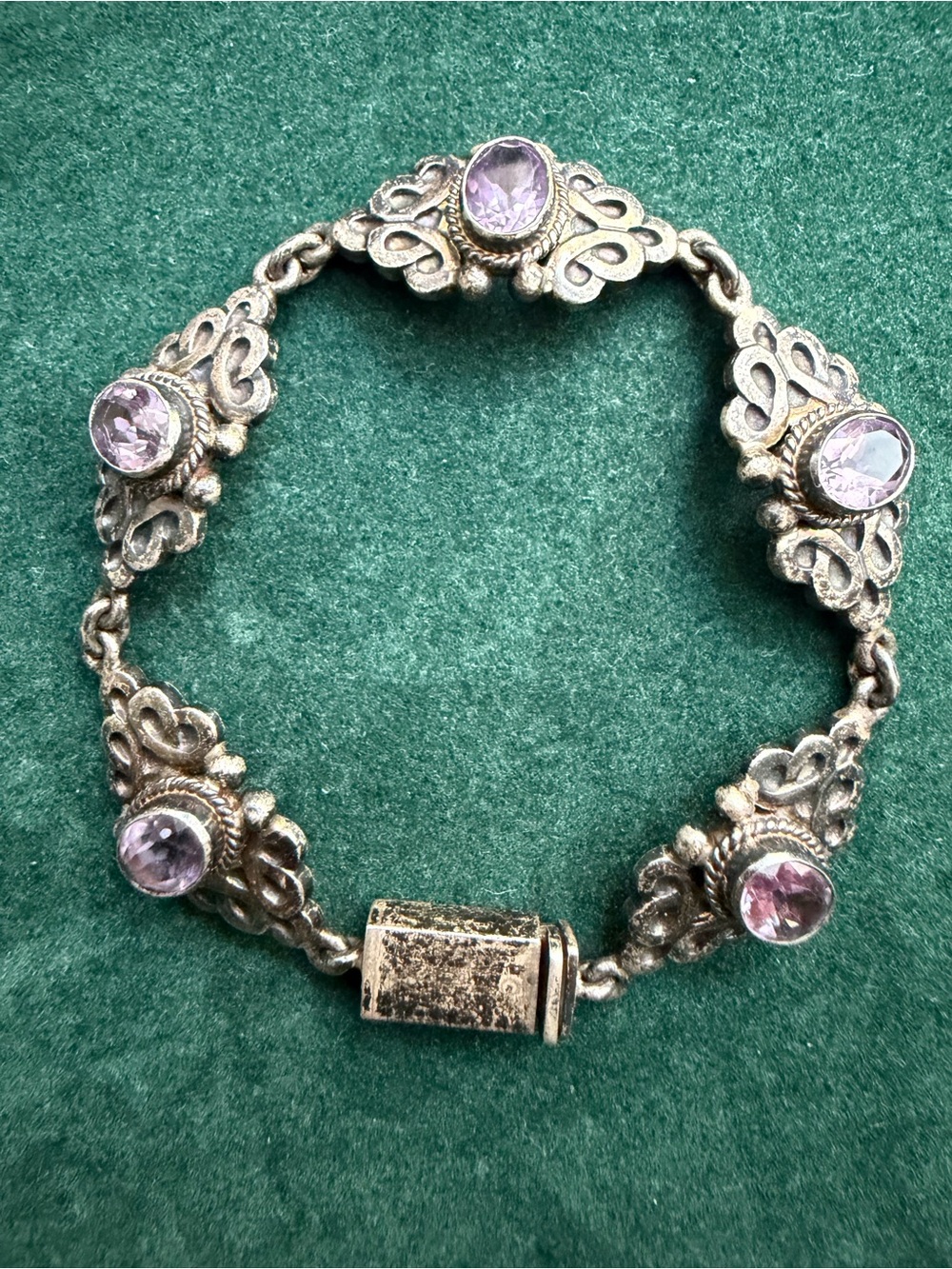 VTG STERLING SILVER AMETHYST QUARTZ BRACELET